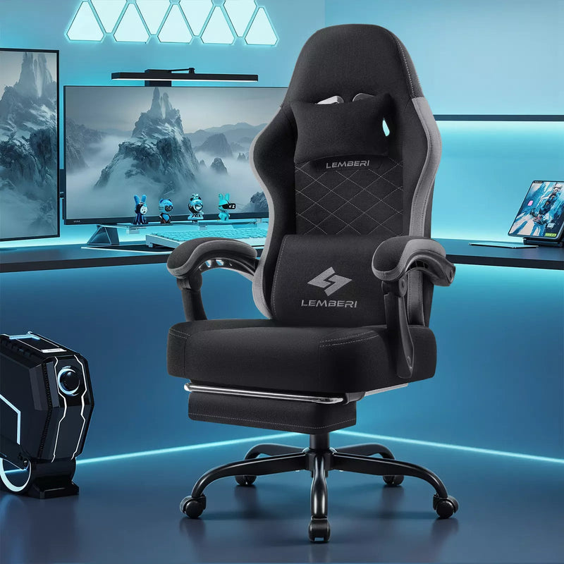 BOSSIN Gaming Chair, Fabric Big and Tall Video Game Chairs for Adults with Footrest,Racing Style Ergonomic Computer Gamer Chair with Headrest and Lumbar Support