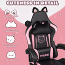 BOSSIN Pink Gaming Chair,Ergonomic Computer Chair for adult with Cat Paw Lumbar Cushion and Cat Ears