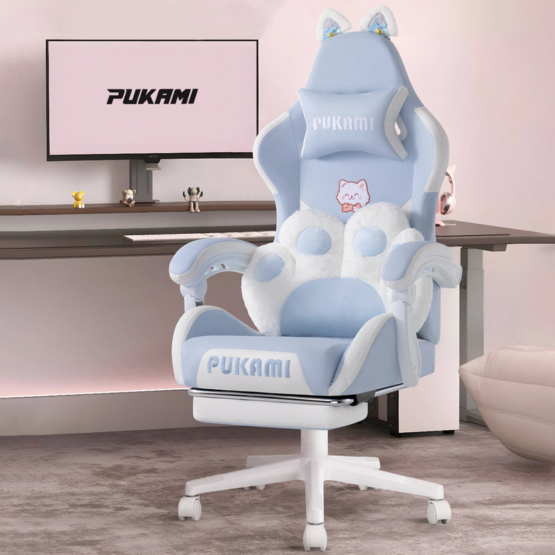 BOSSIN Pink Gaming Chair,Ergonomic Computer Chair for adult with Cat Paw Lumbar Cushion and Cat Ears