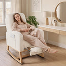 BOSSIN Upholstered Rocking Chair with Footrest, High Back Glider Rocker with Padded Seat & Side Pocket, Cozy Reading Chair for Living Room, Bedroom, White