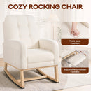 BOSSIN Upholstered Rocking Chair with Footrest, High Back Glider Rocker with Padded Seat & Side Pocket, Cozy Reading Chair for Living Room, Bedroom, White