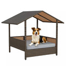 BOSSIN Wicker Dog House with Cushion for Small/Medium Dogs,Outdoor Indoor dog house with Canopy for Deck,Patio,Yard