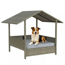 BOSSIN Wicker Dog House with Cushion for Small/Medium Dogs,Outdoor Indoor dog house with Canopy for Deck,Patio,Yard