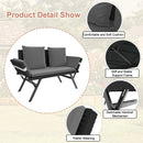 BOSSION Convertible Outdoor Couch Sofa, Wove Rattan Patio Daybed with Adjstable Armrests,Grey