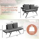 BOSSION Convertible Outdoor Couch Sofa, Wove Rattan Patio Daybed with Adjstable Armrests,Grey