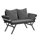 BOSSION Convertible Outdoor Couch Sofa, Wove Rattan Patio Daybed with Adjstable Armrests,Grey