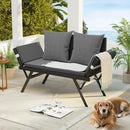 BOSSION Convertible Outdoor Couch Sofa, Wove Rattan Patio Daybed with Adjstable Armrests,Grey