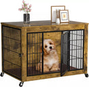 WALEAF Dog Crate Furniture with Cushion,38" Wooden Dog Crate nightstand with Double Doors