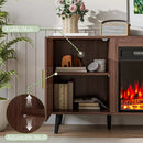 Electric Fireplace TV Stand, 58" Fluted Entertainment Center with 23" Electric Fireplace, Mid Century Console with Sturdy Wood Leg & Adjustable Shelves for TVs Up to 65" for Living Room