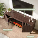 Electric Fireplace TV Stand, 58" Fluted Entertainment Center with 23" Electric Fireplace, Mid Century Console with Sturdy Wood Leg & Adjustable Shelves for TVs Up to 65" for Living Room