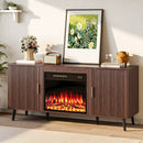 Electric Fireplace TV Stand, 58" Fluted Entertainment Center with 23" Electric Fireplace, Mid Century Console with Sturdy Wood Leg & Adjustable Shelves for TVs Up to 65" for Living Room