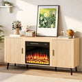 Electric Fireplace TV Stand, 58" Fluted Entertainment Center with 23" Electric Fireplace, Mid Century Console with Sturdy Wood Leg & Adjustable Shelves for TVs Up to 65" for Living Room