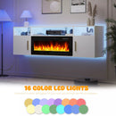 Floating Fireplace TV Stand 70'' Wall Mounted Shelf, LED Light Entertainment Center and Storage, Modern Wood Media TV Console with Highlight Cabinet for Living Room