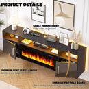 Floating Fireplace TV Stand 70'' Wall Mounted Shelf, LED Light Entertainment Center and Storage, Modern Wood Media TV Console with Highlight Cabinet for Living Room