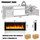 Floating Fireplace TV Stand 70'' Wall Mounted Shelf, LED Light Entertainment Center and Storage, Modern Wood Media TV Console with Highlight Cabinet for Living Room