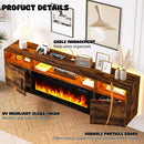 Floating Fireplace TV Stand 70'' Wall Mounted Shelf, LED Light Entertainment Center and Storage, Modern Wood Media TV Console with Highlight Cabinet for Living Room