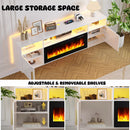 Floating Fireplace TV Stand 70'' Wall Mounted Shelf, LED Light Entertainment Center and Storage, Modern Wood Media TV Console with Highlight Cabinet for Living Room