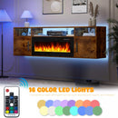 Floating Fireplace TV Stand 70'' Wall Mounted Shelf, LED Light Entertainment Center and Storage, Modern Wood Media TV Console with Highlight Cabinet for Living Room