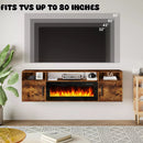 Floating Fireplace TV Stand 70'' Wall Mounted Shelf, LED Light Entertainment Center and Storage, Modern Wood Media TV Console with Highlight Cabinet for Living Room
