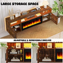 Floating Fireplace TV Stand 70'' Wall Mounted Shelf, LED Light Entertainment Center and Storage, Modern Wood Media TV Console with Highlight Cabinet for Living Room