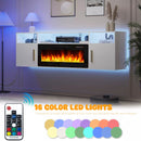 Floating Fireplace TV Stand 70'' Wall Mounted Shelf, LED Light Entertainment Center and Storage, Modern Wood Media TV Console with Highlight Cabinet for Living Room