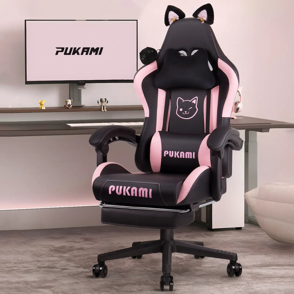 キャットビーニー　heihei PURPLE×GRAY 新品 Gaming Chair with Cat Ears and Cat Paw Cushion Pillow