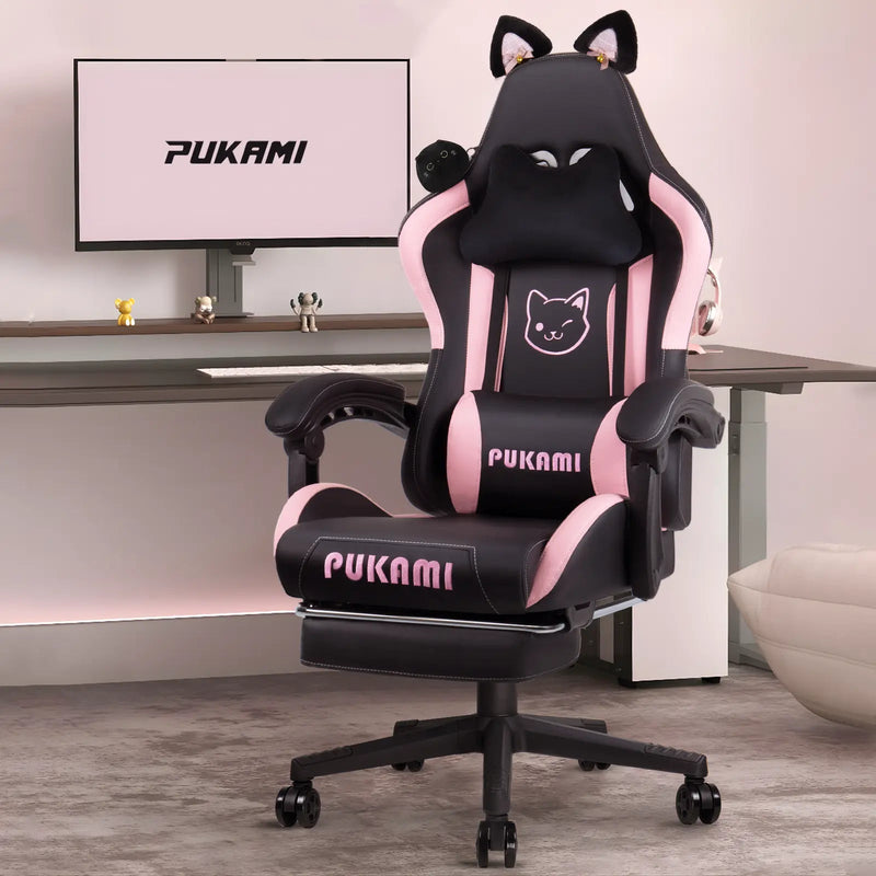 Gaming Chair with Cat Ears and Cat Paw Cushion Pillow