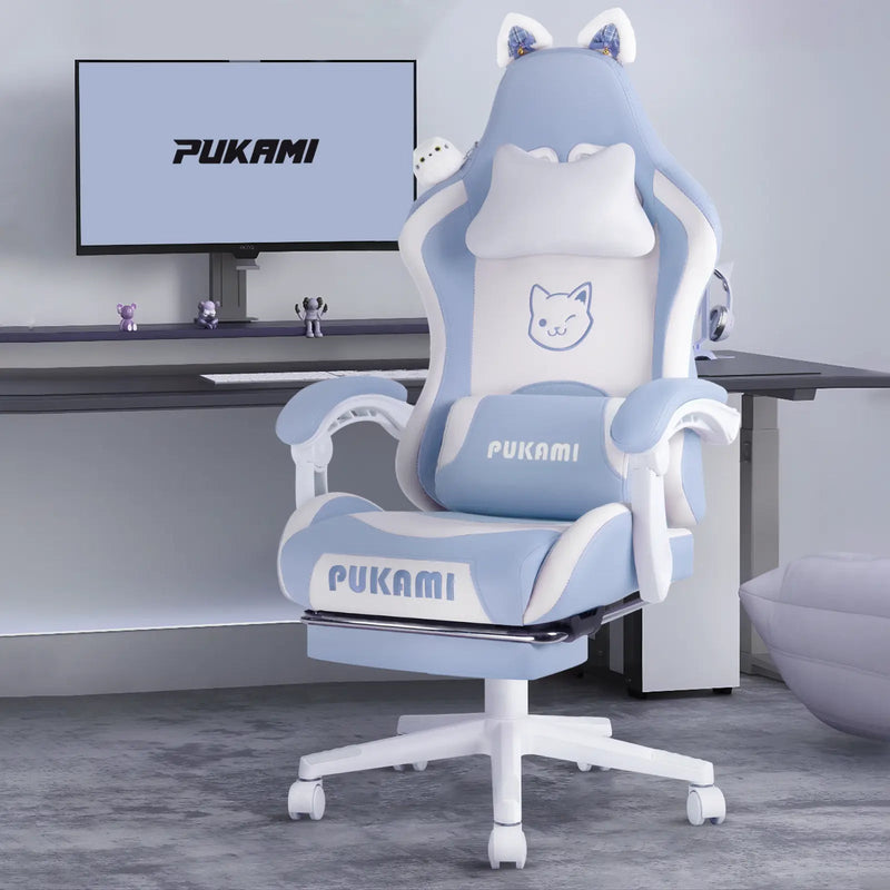 Gaming Chair with Cat Ears and Cat Paw Cushion Pillow