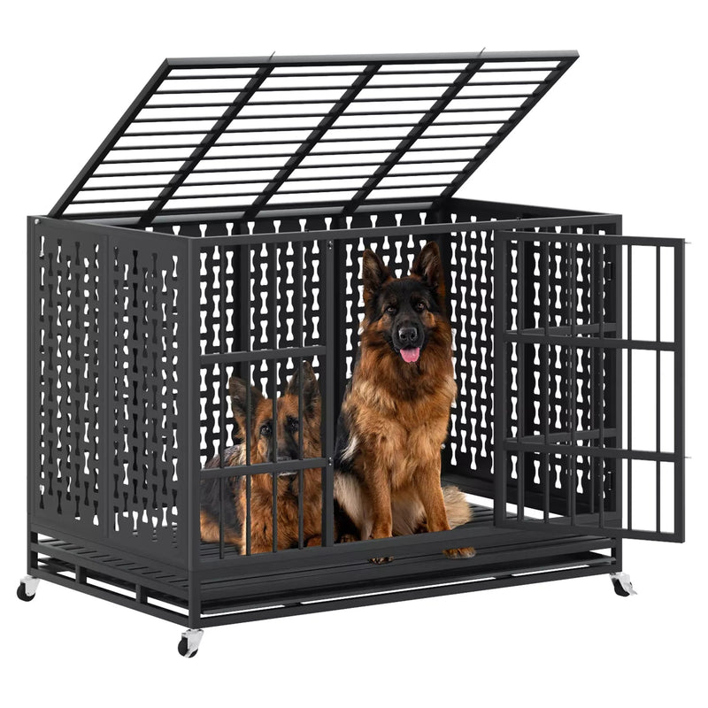 LEMBERI 48/42/38 inch Indestructible Heavy Duty Dog Crate, High Anxiety Extra Large Dog Cage for Large Dogs