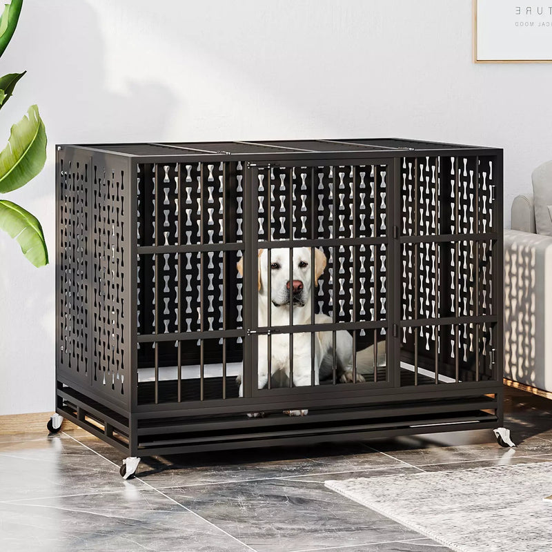 LEMBERI 48/42/38 inch Indestructible Heavy Duty Dog Crate, High Anxiety Extra Large Dog Cage for Large Dogs