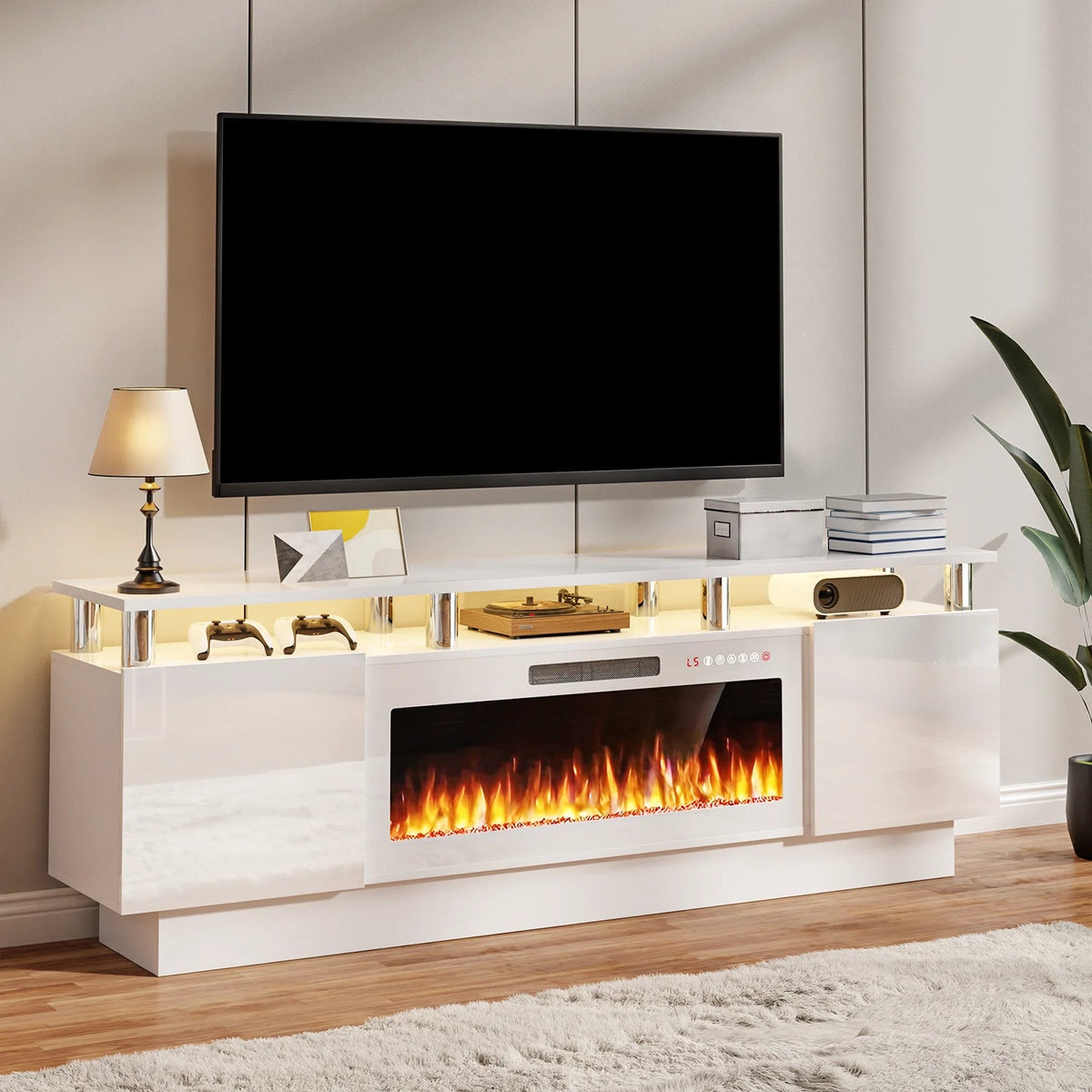LEMBERI 70&80 Inches Fireplace TV Stand for TVs up to 80 Inches Consol