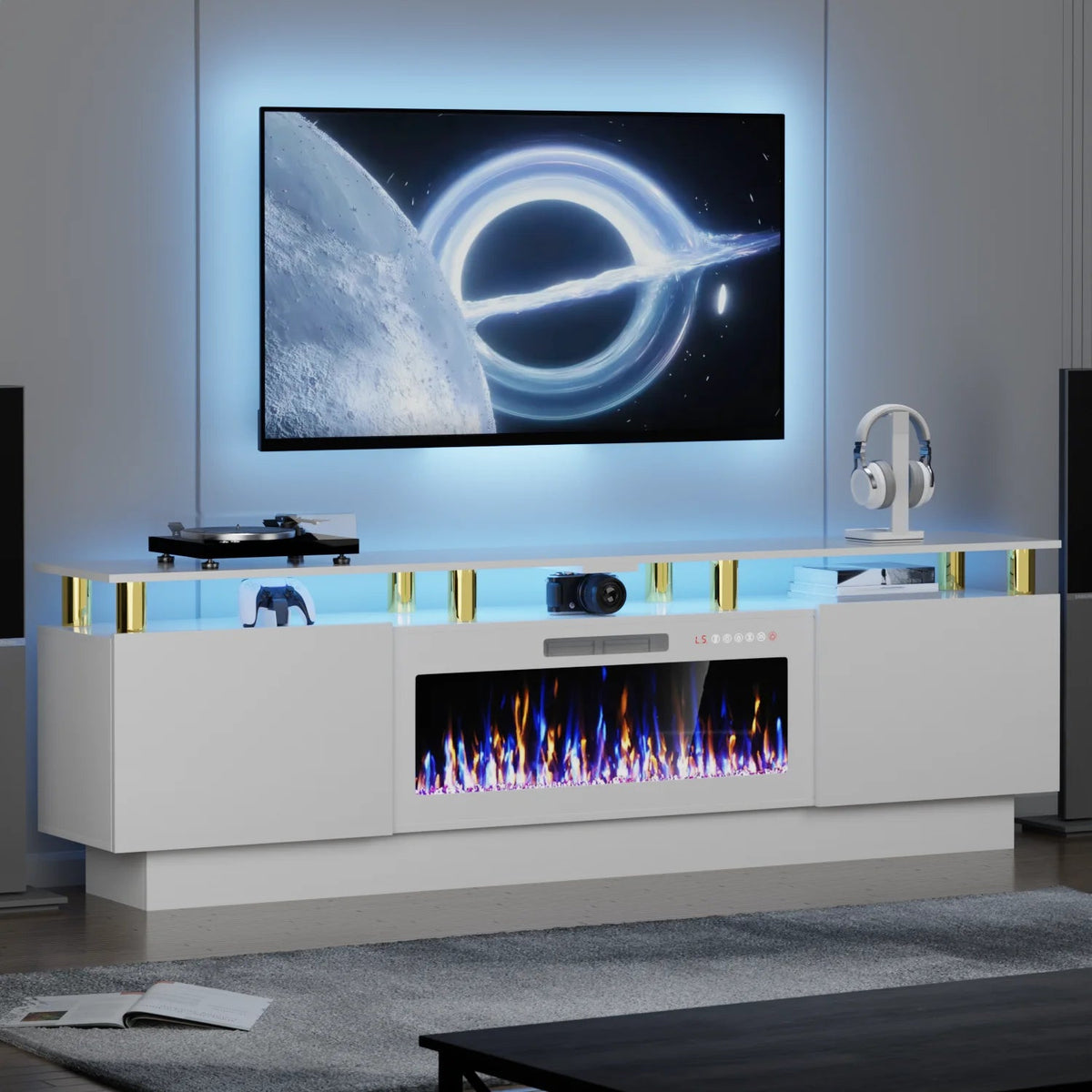 LEMBERI 70&80 Inches Fireplace TV Stand for TVs up to 80 Inches Consol