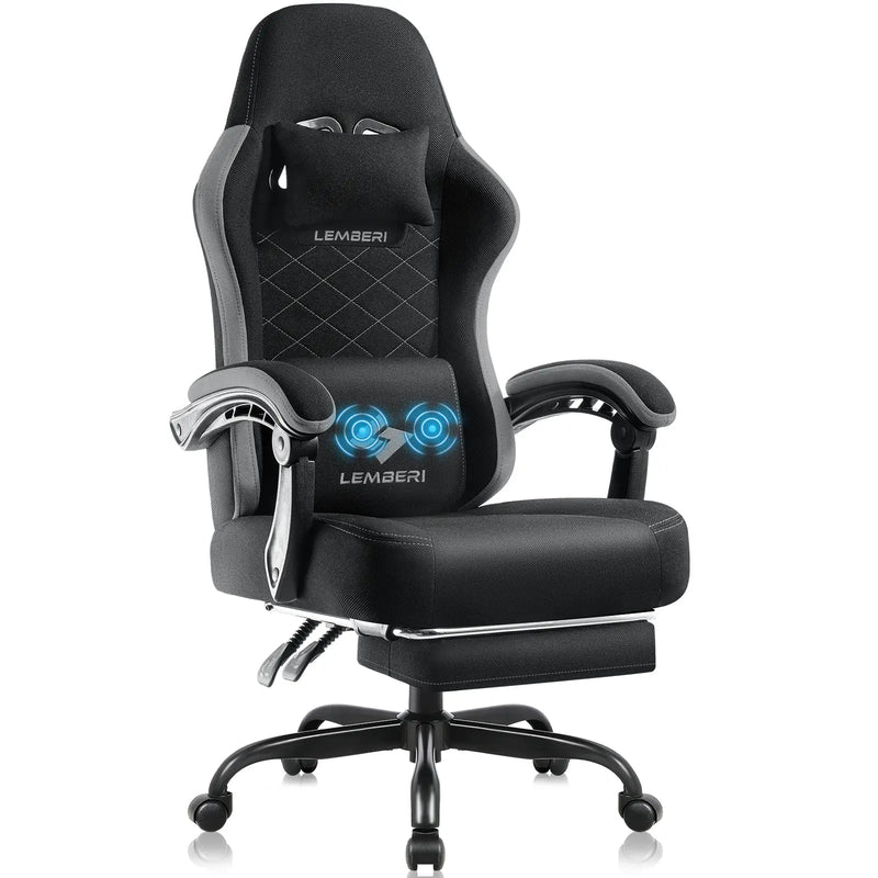 LEMBERI Gaming Chair, Fabric Big and Tall Video Game Chairs for Adults with Footrest,Racing Style Ergonomic Computer Gamer Chair with Headrest and Lumbar Support
