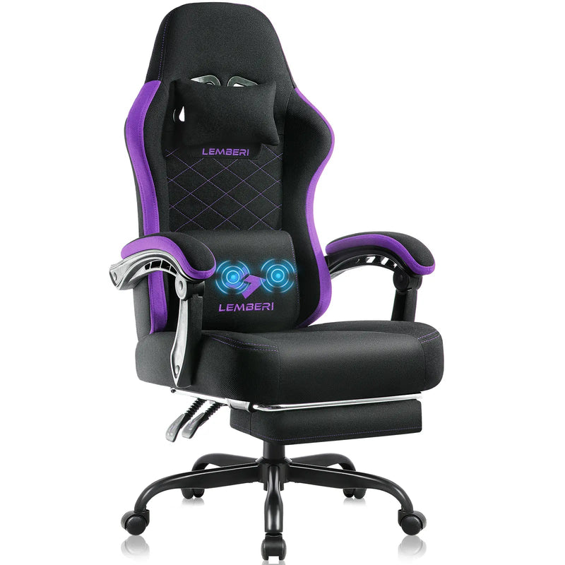 LEMBERI Gaming Chair, Fabric Big and Tall Video Game Chairs for Adults with Footrest,Racing Style Ergonomic Computer Gamer Chair with Headrest and Lumbar Support