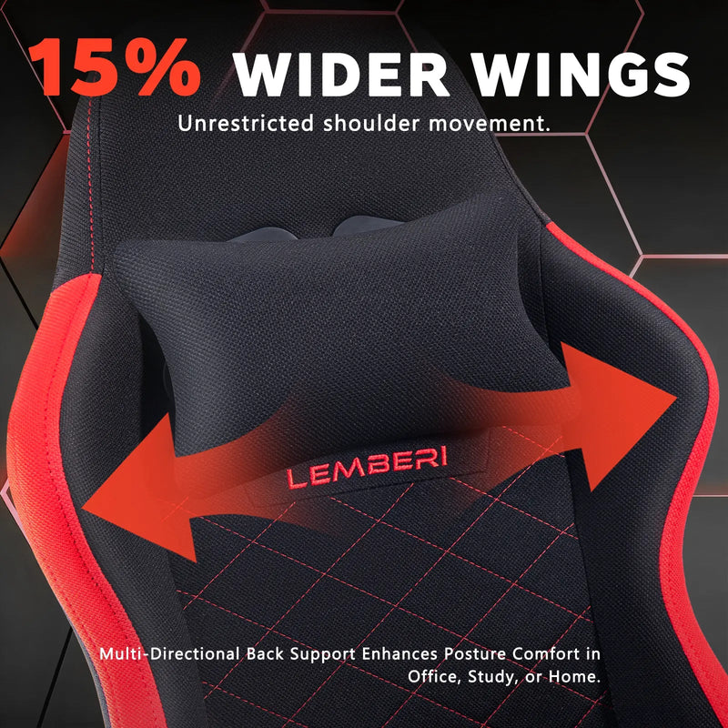 LEMBERI Gaming Chair, Fabric Big and Tall Video Game Chairs for Adults with Footrest,Racing Style Ergonomic Computer Gamer Chair with Headrest and Lumbar Support