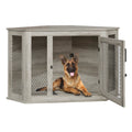 OFIKA Corner Dog Crate Furniture with Metal Mesh DH02