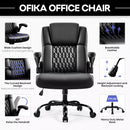 OFIKA Leather Office Desk Chair,Ergonomic Office Chair with Lumbar Support,Computer Chair,Executive Leather Chair with Padded Flip-up Arm,Adjustable Armrests, Black