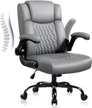 OFIKA Leather Office Desk Chair,Ergonomic Office Chair with Lumbar Support,Computer Chair,Executive Leather Chair with Padded Flip-up Arm,Adjustable Armrests, Black