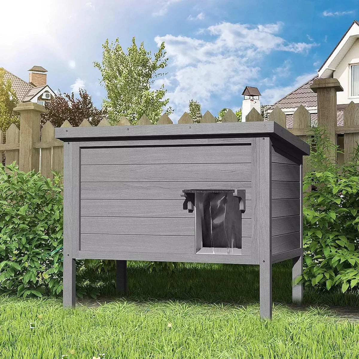 WAYTRIM Outdoor Cat House - Weatherproof Shelter For Feral Or Stray Cats With Mat (Large, Black) - View #10