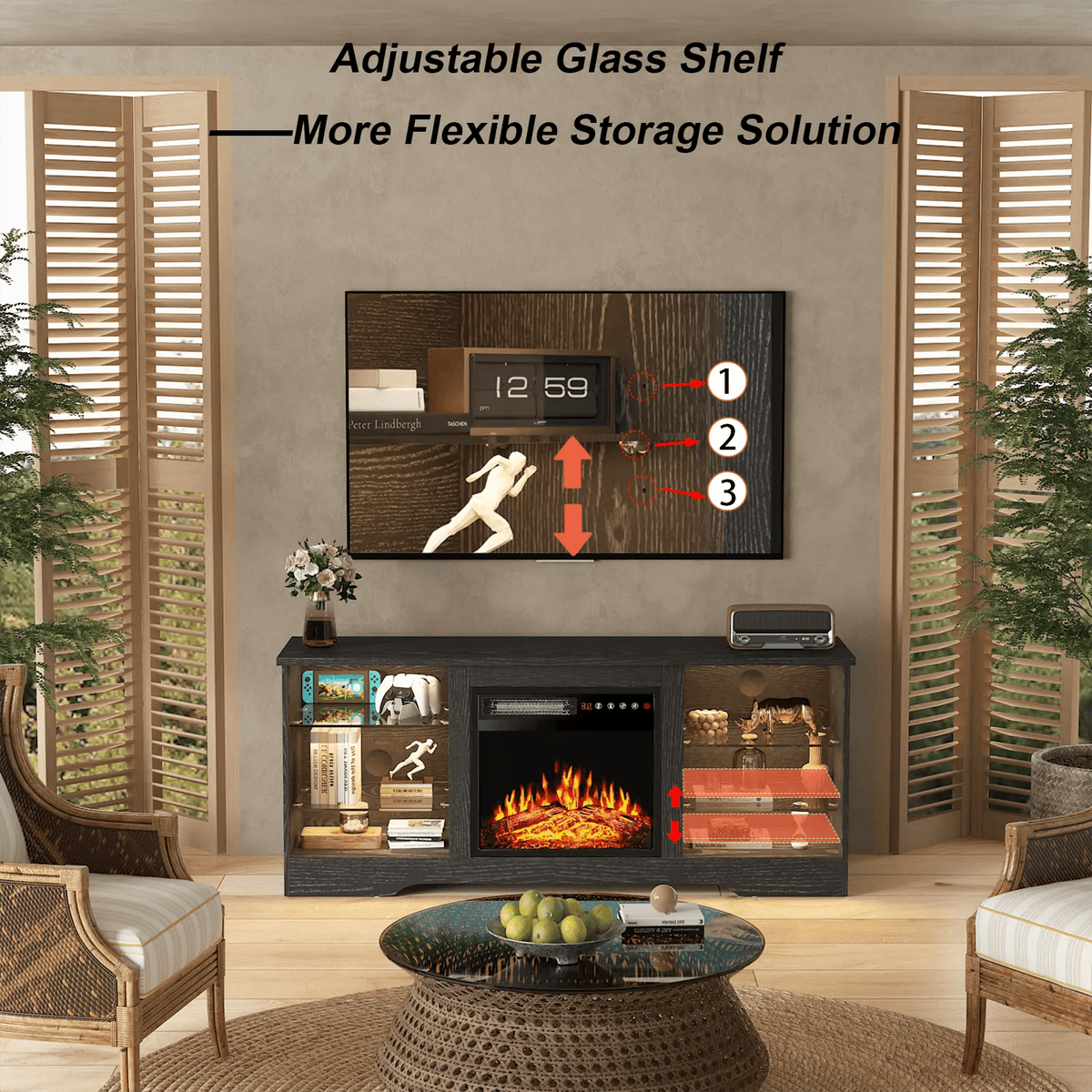 WALEAF 58 Inches Fireplace TV Stand with 18''Fireplace