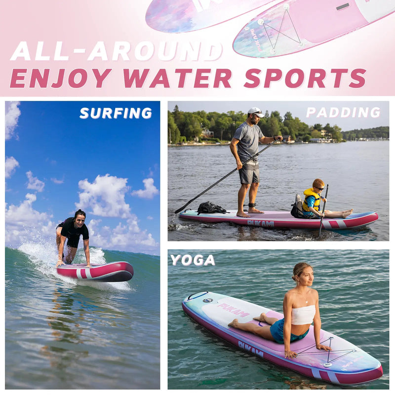 PUKAMI 10'6" Inflatable Stand Up Paddle Board with Premium SUP Paddle Board