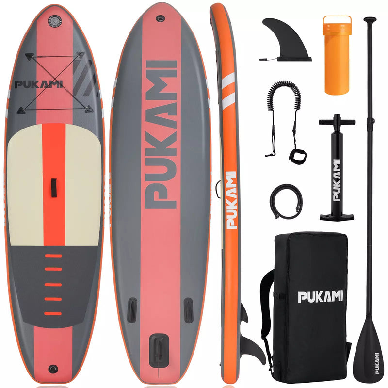 PUKAMI 10'6" Inflatable Stand Up Paddle Board with Premium SUP Paddle Board