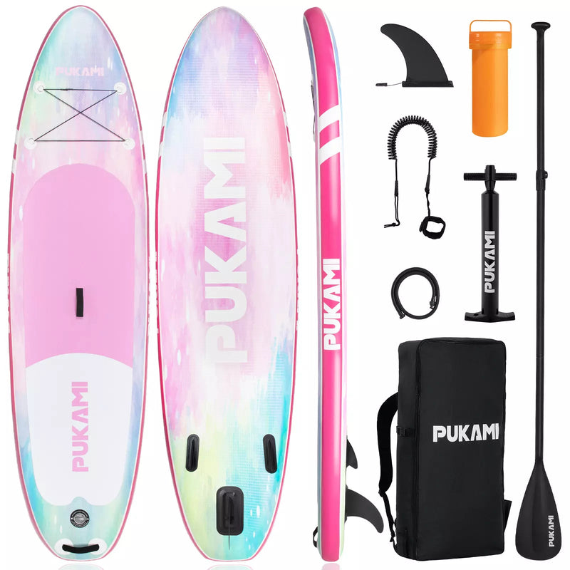 PUKAMI 10'6" Inflatable Stand Up Paddle Board with Premium SUP Paddle Board