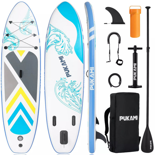 PUKAMI 10'6" Inflatable Stand Up Paddle Board with Premium SUP Paddle Board