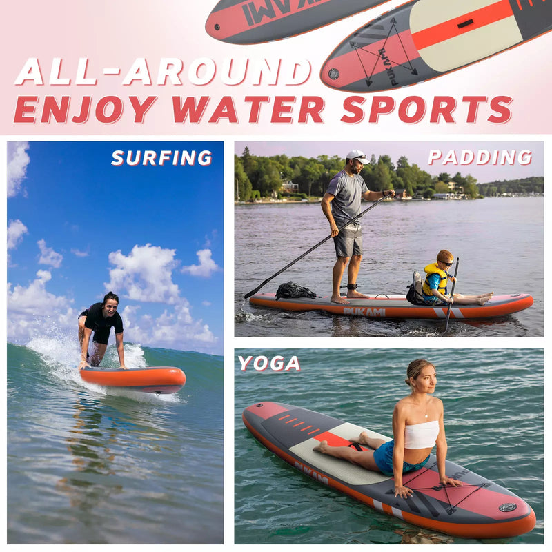 PUKAMI 10'6" Inflatable Stand Up Paddle Board with Premium SUP Paddle Board