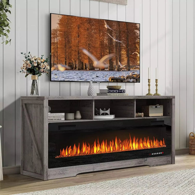 PUKAMI 65 inches Fireplace TV Stand for TVs Up to 75" TV with 60" Electric Fireplace