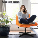 PUKAMI Armless Desk Chair No Wheels,PU Leather Criss Cross Legged for Home Office