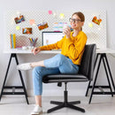 PUKAMI Armless Desk Chair No Wheels,PU Leather Criss Cross Legged for Home Office