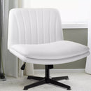 PUKAMI Armless Desk Chair No Wheels,PU Leather Criss Cross Legged for Home Office