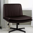 PUKAMI Armless Desk Chair No Wheels,PU Leather Criss Cross Legged for Home Office